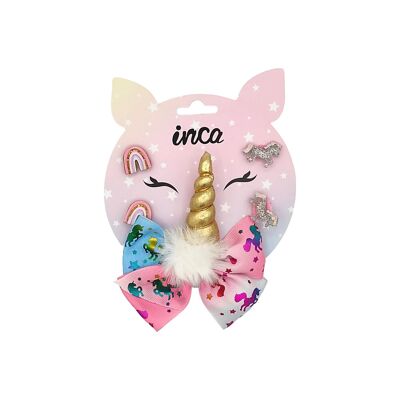 Set per bambini di 4 elastici per capelli con unicorno e clip