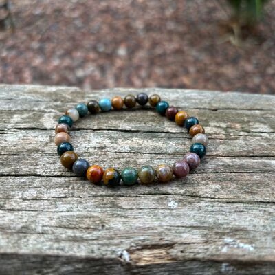 Elasticated Lithotherapy bracelet, natural Indian Agate beads, made in France