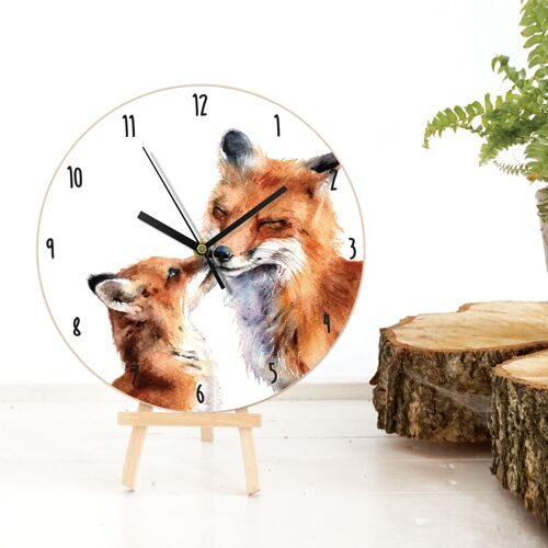Wooden Clock - Fox Kiss