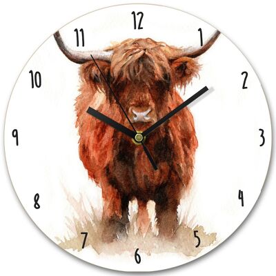 Horloge en bois - Vache Hangus Highland