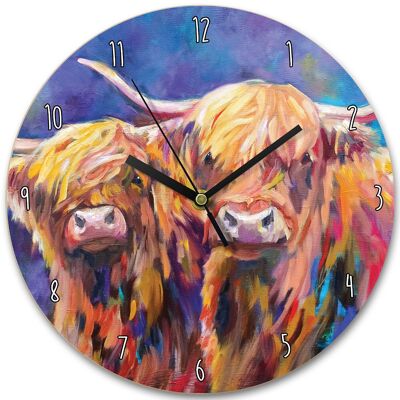 Horloge en bois - Couple de vaches