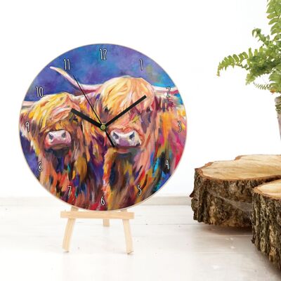 Wooden Clock - Cow Couple