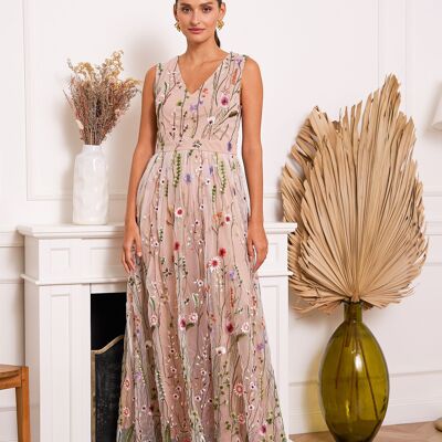 Vestido largo romántico de tul floral - 80791