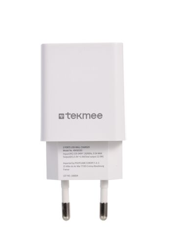 Chargeur mural - TEKMEE 2 USB PORTS 2.4A WALL CHARGER WHT 2