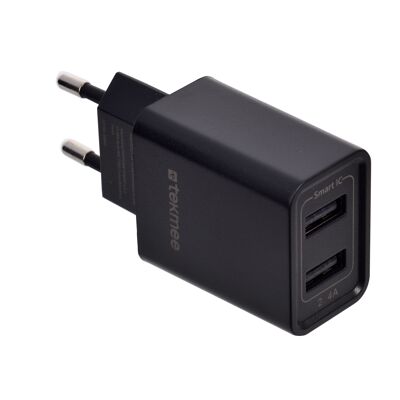 Chargeur mural - TEKMEE 2 USB PORTS 2.4A WALL CHARGER BLK