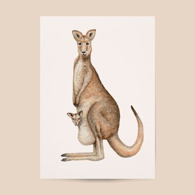 Poster kangaroo - A4 or A3 size - kids room / baby nursery