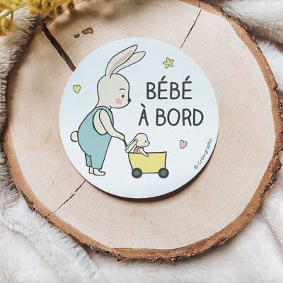 Baby on board sticker, car sticker, child adhesive, rabbit, decal