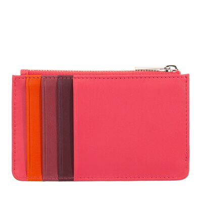 DUDU Small thin leather card holder with zipper raspberry