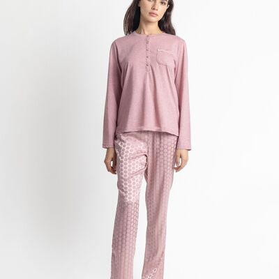 ADMAS CLASSIC Damen-Pyjama mit Satin-Punkten und langen Ärmeln