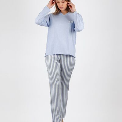 ADMAS CLASSIC Damen-Pyjama mit modischen Streifen und langen Ärmeln