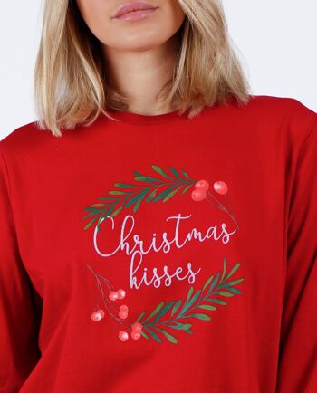 ADMAS Pyjama à manches longues pour femme Motif baisers de Noël 3