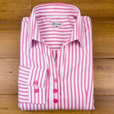 Grenouille Cerise Pink Stripe Shaped Fit Open Neck Shirt