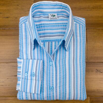 Grenouille Classic Long Sleeve Multi-Blue Seersucker Shirt