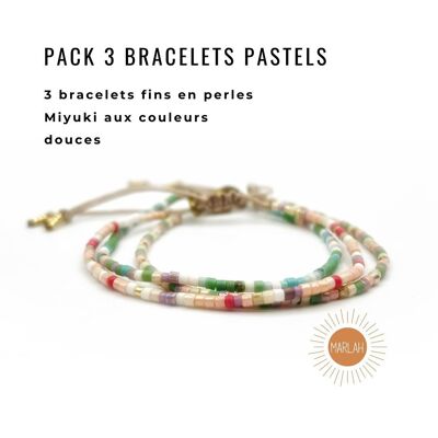 Pack of 3 HIPPY bracelets in pastel colors