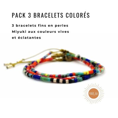 Pack of 3 HIPPY bracelets in bright colors