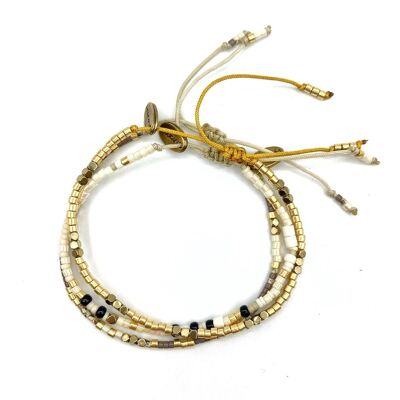 Pack of 3 HIPPY bracelets in white, beige, bronze, gold tones