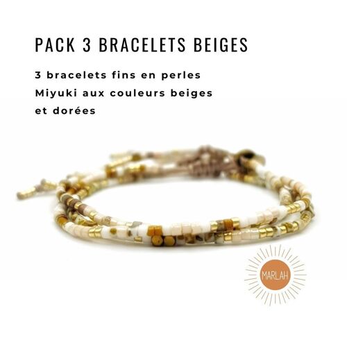 Pack of 3 HIPPY bracelets in white, beige, bronze, gold tones