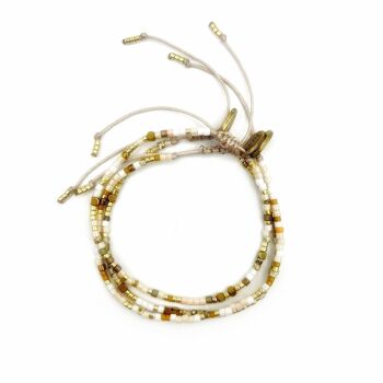 Pack of 3 HIPPY bracelets in white, beige, bronze, gold tones 2