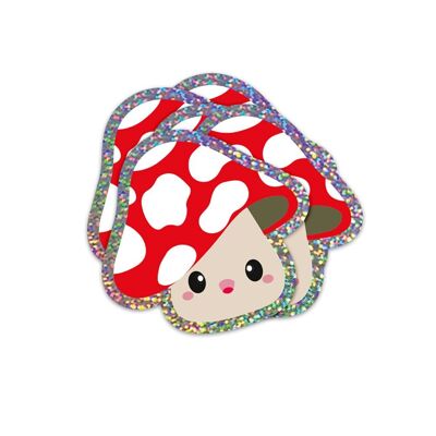 Adesivo glitter Fungo rosso con pois bianchi