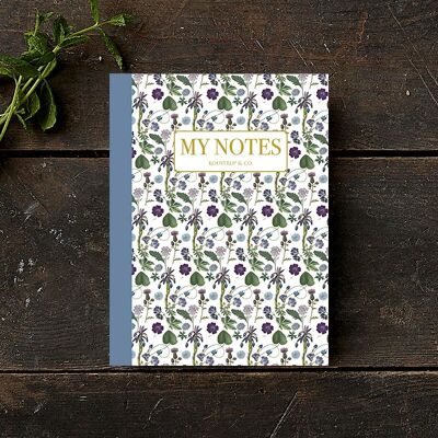Carnet de notes - Motif floral bleu