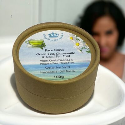 Maschera viso naturale al 100%: tè verde, camomilla e fango del Mar Morto