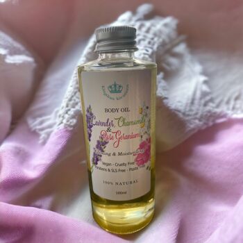 Huile corporelle bain/massage lavande, camomille et géranium rosat 2