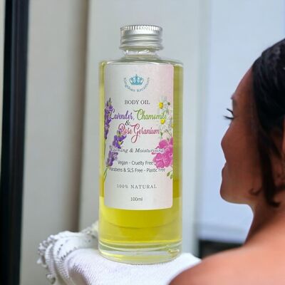 Bath/Massage Body Oil Lavender, Chamomile & Rose Geranium