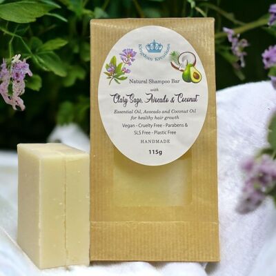 Natural Handmade Shampoo bar Clary Sage, Avocado and Coconut for Healthy hair Growth