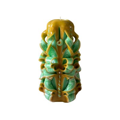 Handcrafted Green and Brown Conical Candle