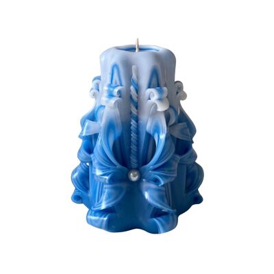 White and Blue Conical Artisan Candle
