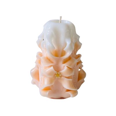White Artisan Candle and Conical Peach