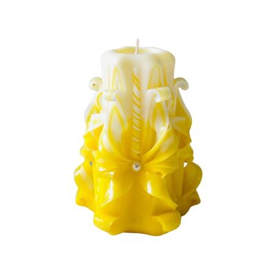 White and Yellow Conical Artisan Candle