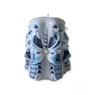 White Artisan Candle with Shades of Blue