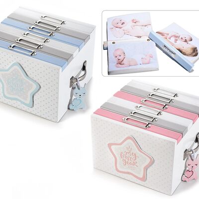 Cajas de fotos de madera con cajones y 6 álbumes, para el primer año