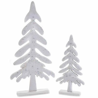 Sapins de Noël en bois avec décorations pailletées et argentées en lot de 2 pièces