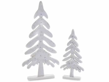 Sapins de Noël en bois avec décorations pailletées et argentées en lot de 2 pièces