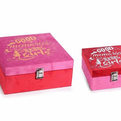 Cajas cuadradas de terciopelo bicolor Rebel Girls en set de 2 piezas
