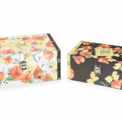 Baúles de madera con diseño de amapolas "Poppies & Geranium" en juego de 2 piezas