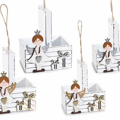 Wooden Christmas baskets with little angel and glitter packages in set of 2 pcs