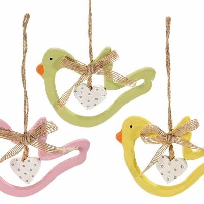 Wooden birds to hang with heart pendant and bow