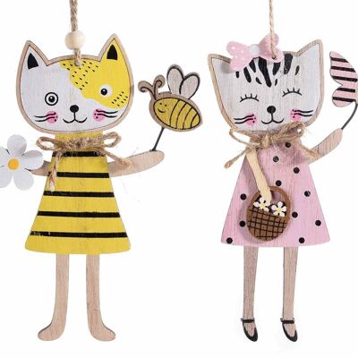 Wooden "Spring Kittens" to hang with decorative bows