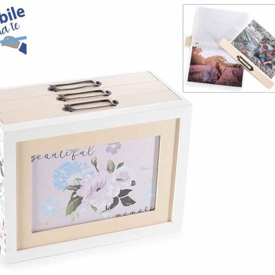 14zero3 wooden photo boxes with 3 drawer albums and DIY writable pastel-coloured floral decoration