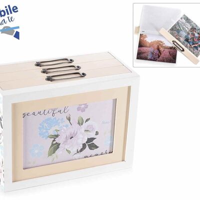 Scatole portafoto 14zero3 in legno con 3 album a cassetto e decoro floreale color pastello scrivibili fai da te