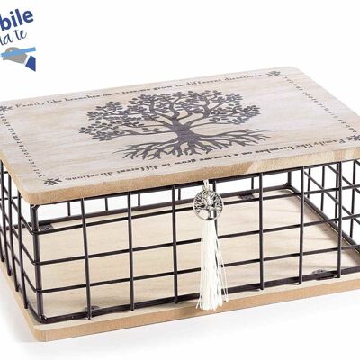 Wooden boxes with lid decorated with "Tree of Life", grid and DIY writable tassel