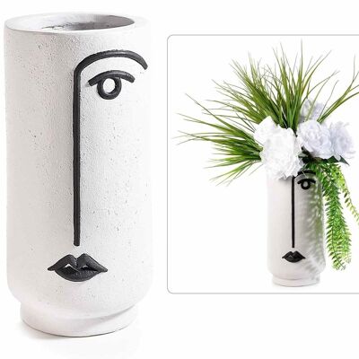 Vases à fleurs en magnésie grise avec un visage de femme