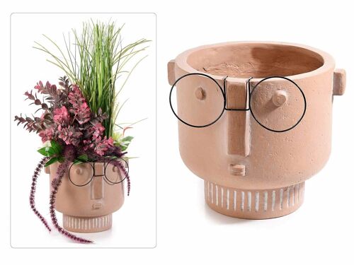 Vasi porta fiori in magnesia con faccia decorata e occhiali