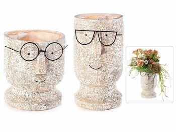 Vases à fleurs en résine en forme de visage avec lunettes dans un ensemble grand et petit