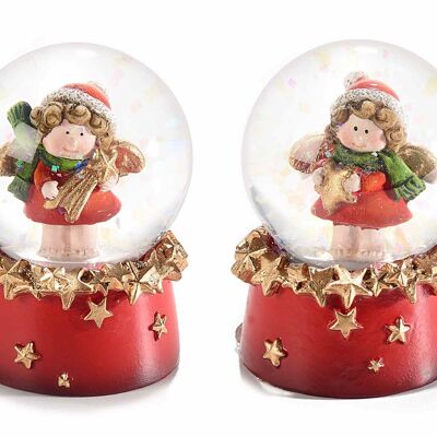 Bolas de nieve con ángel navideño sobre base de resina
