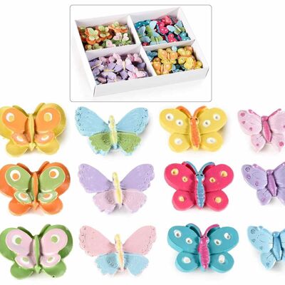 Dekorative Schmetterlinge aus Kunstharz mit doppelseitigem Kleber in einer Packung mit 72 Stück