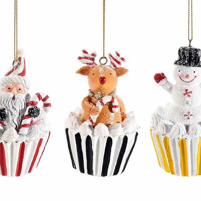 Décorations à suspendre en forme de cupcake de Noël en résine colorée